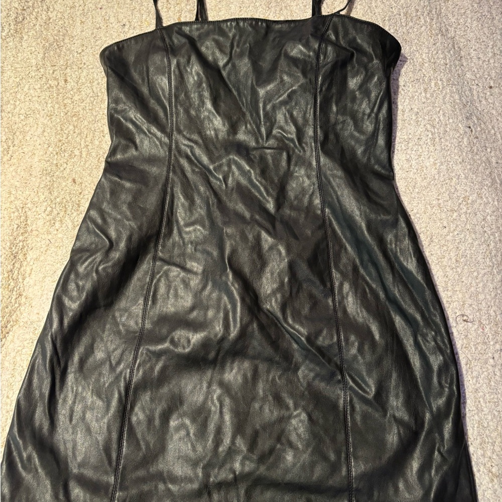 Forever 21 Black Faux Leather Mini Sleeveless Dress Size L